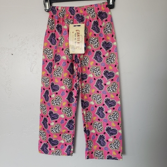 Carter's Watch the Wear NWT Little Girls 5/6 Pink Fleece Pajama Pants Heart PJs - Picture 1 of 5